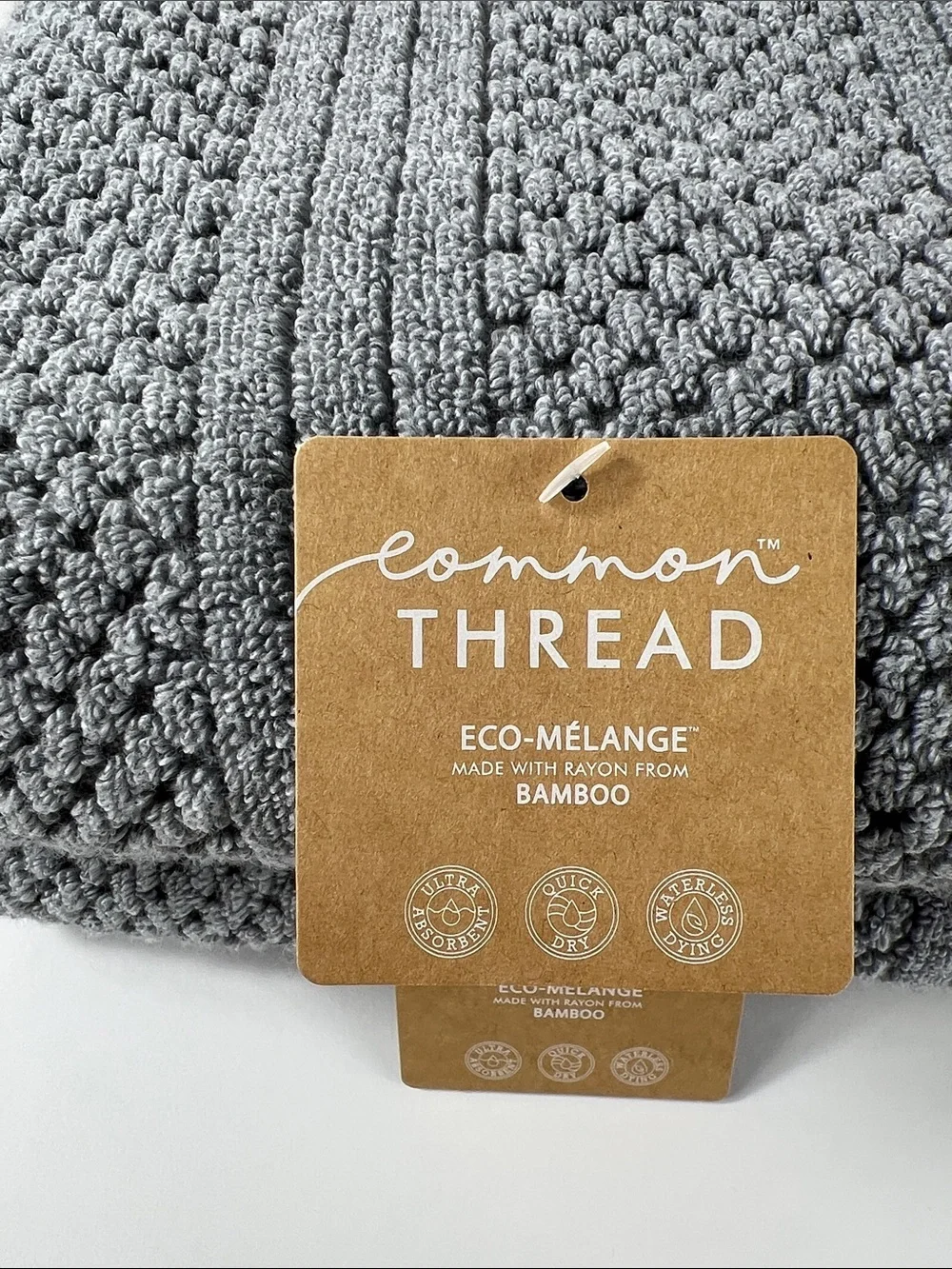 Common Thread Eco Melange BAMBOO Bath Towels Gray Oversized Zero Twist 2 pc NEW